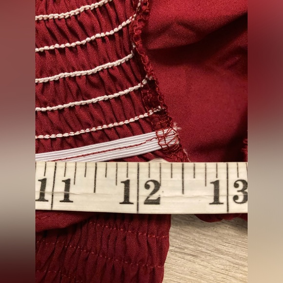A26 Square Neck Smocked Blouse Flounced Long Sleeve Maroon Puff Sleeve sz Small - Picture 15 of 15